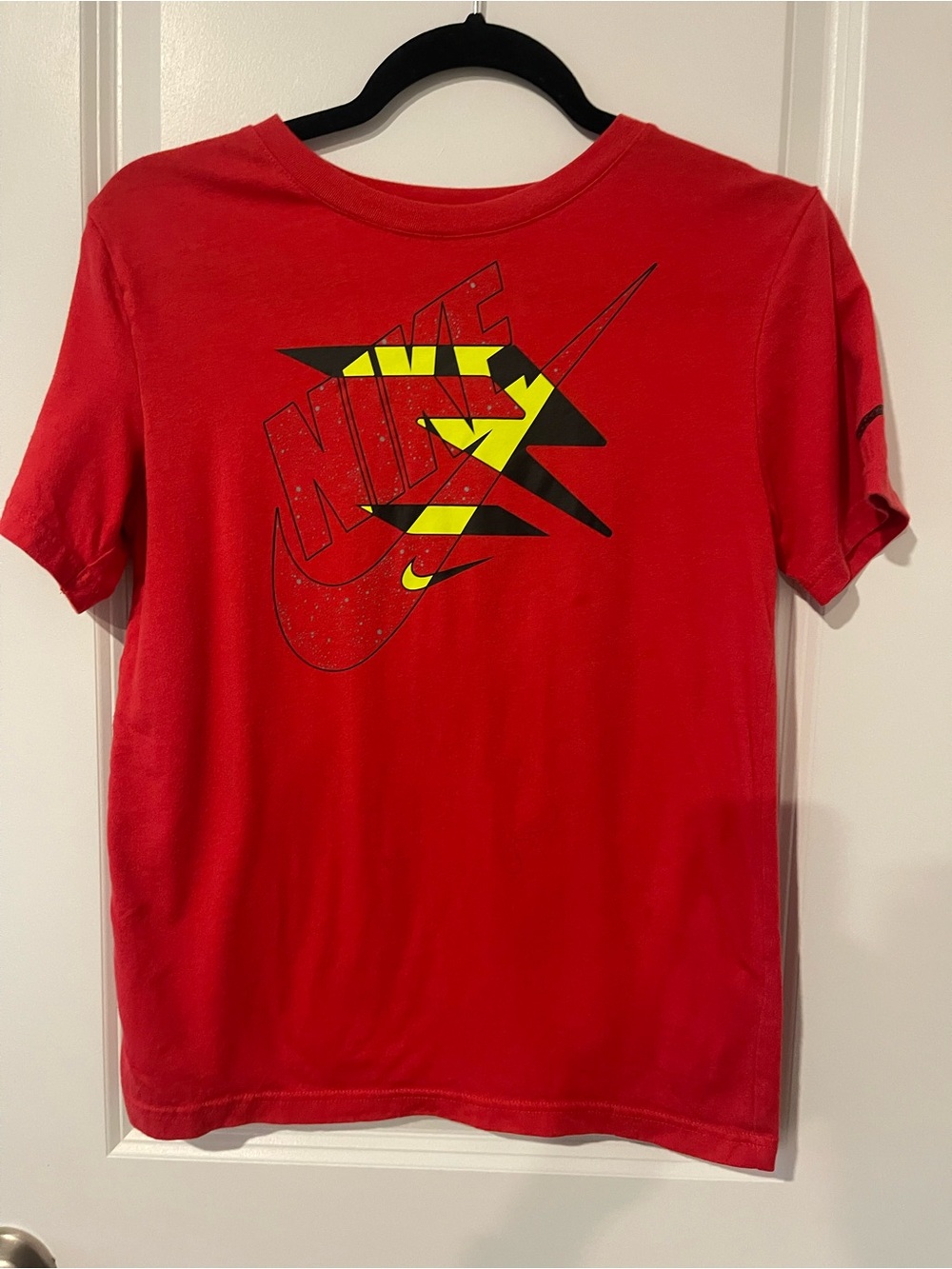 Nike Red Short Sleeve Tee with Black and Yellow Graphic
